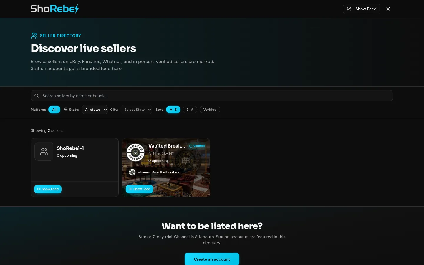 ShoRebel public seller directory